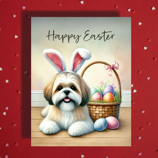 Easter Shih Tzu Greeting Card – Cute Bunny Ears Dog Spring Greeting
