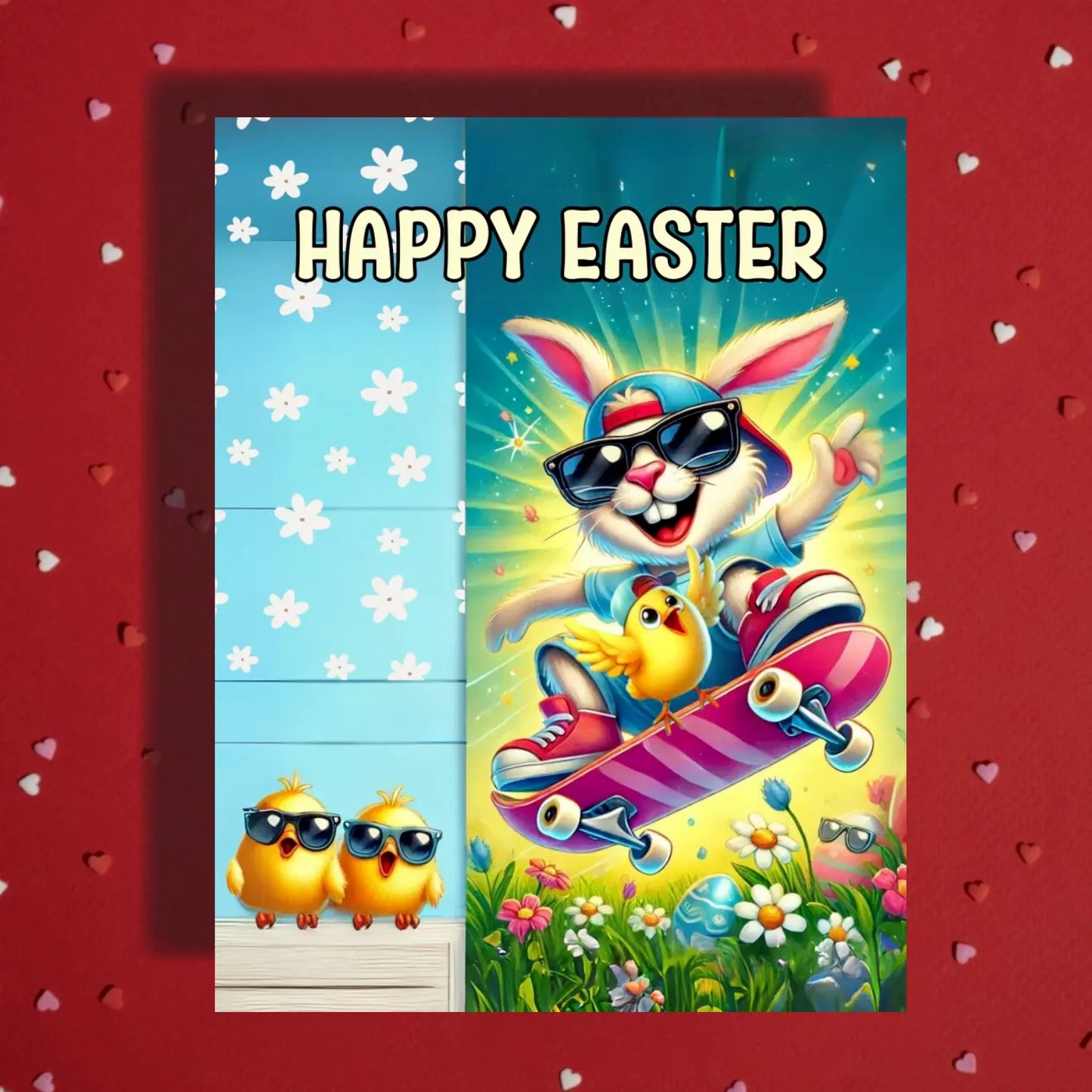 Easter Skateboarding Bunny Greeting Card – Fun Happy Easter Spring Greeting