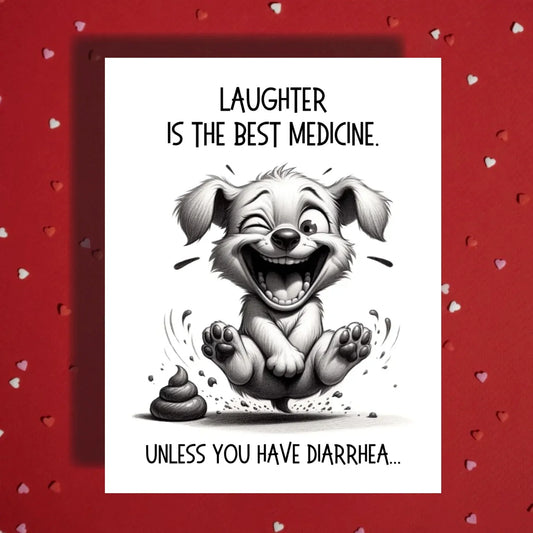 Get Well Card with Puppy, Colonoscopy Humor Card, Laughter Is the Best Medicine Recovery Card