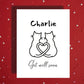Get Well Soon Cat Card, Cat Silhouette Heart Card, Surgery Recovery Greeting Card