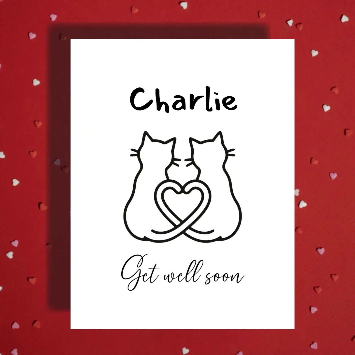 Get Well Soon Cat Card, Cat Silhouette Heart Card, Surgery Recovery Greeting Card