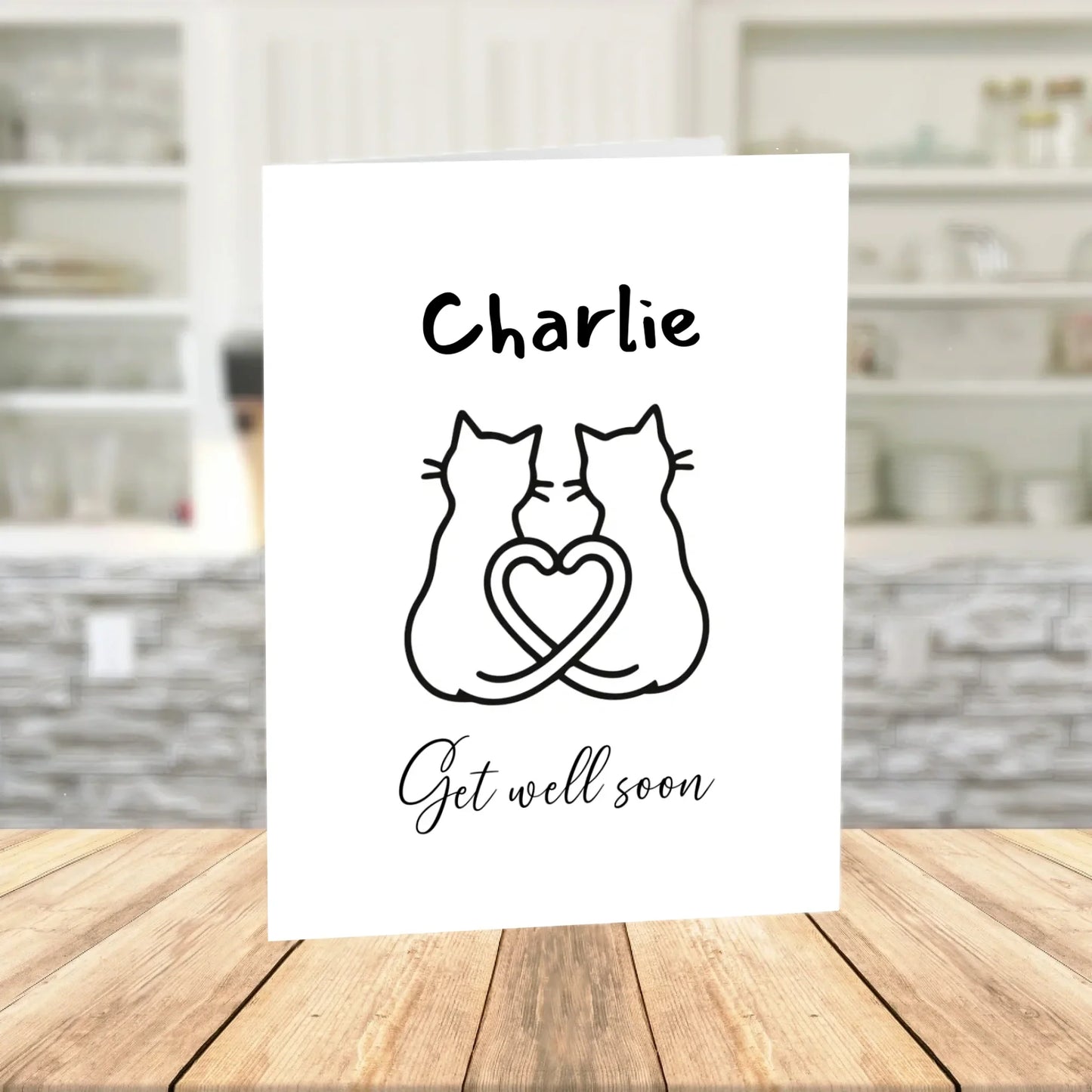 Get Well Soon Cat Card, Cat Silhouette Heart Card, Surgery Recovery Greeting Card