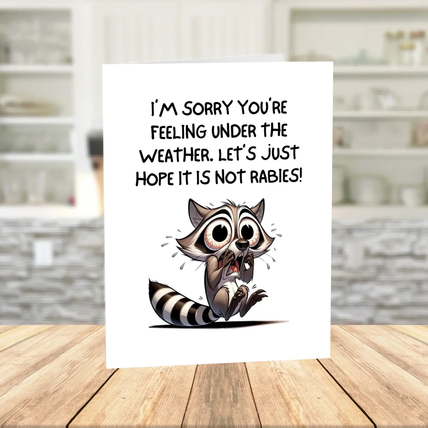 Get Well Raccoon Printable Card, Under the Weather Humor Card, Digital Download Encouragement Card
