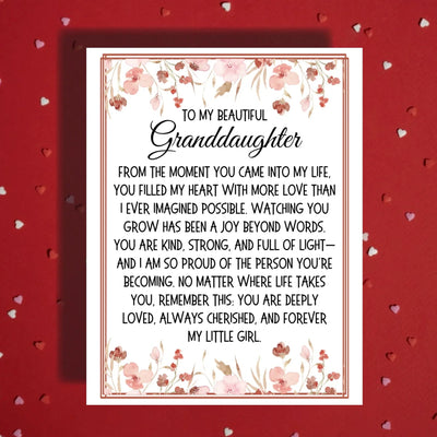 Granddaughter Card from Grandma or Grandparents, Personalized Floral Birthday Graduation Card