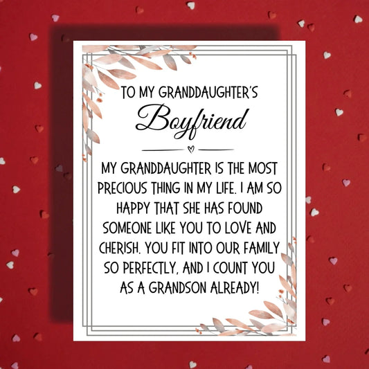 Granddaughters Boyfriend Card, From Grandparents Welcome Card, Sentimental Family Appreciation