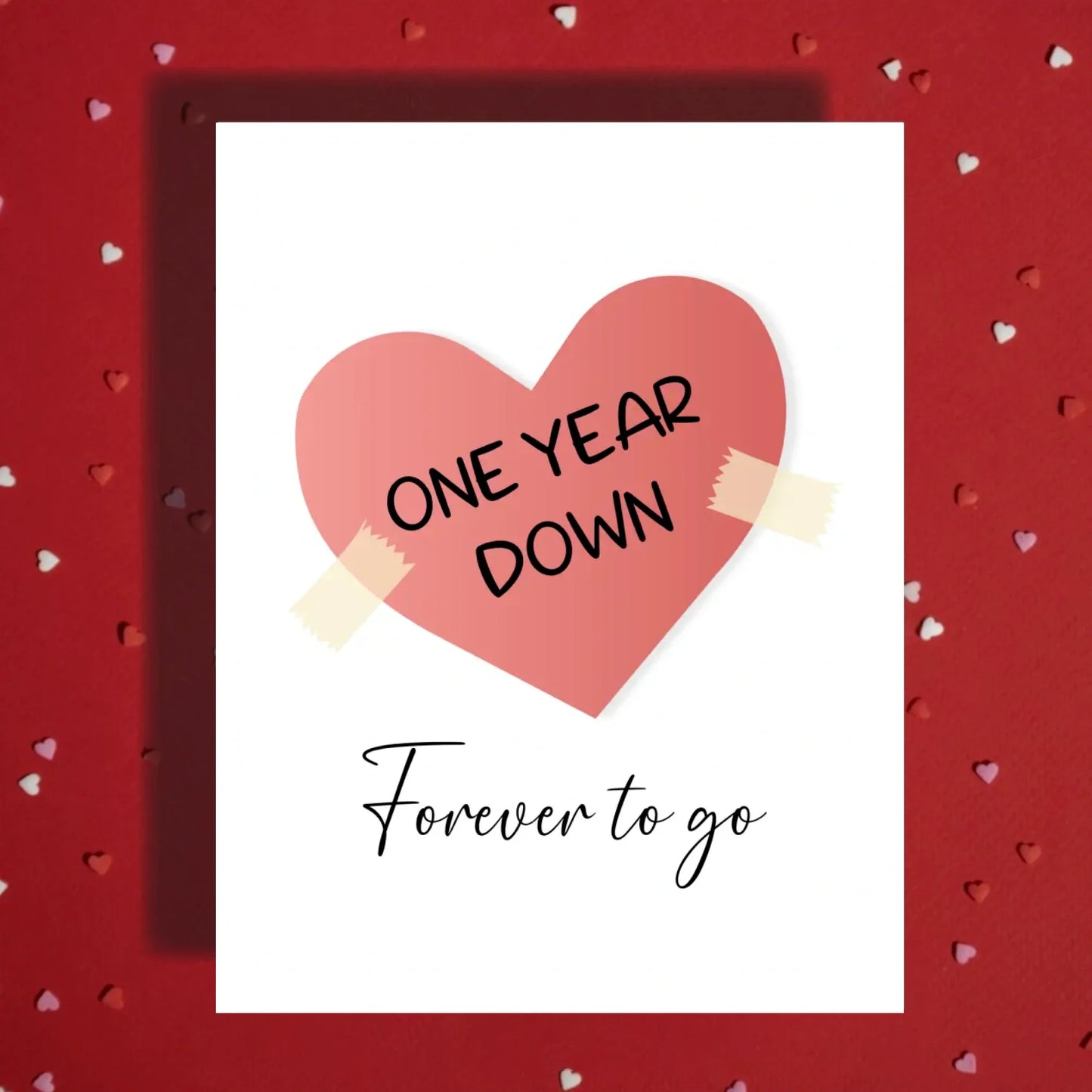 Anniversary One Year Down Forever To Go Card, Watercolor Heart Anniversary Card, Custom Milestone Card