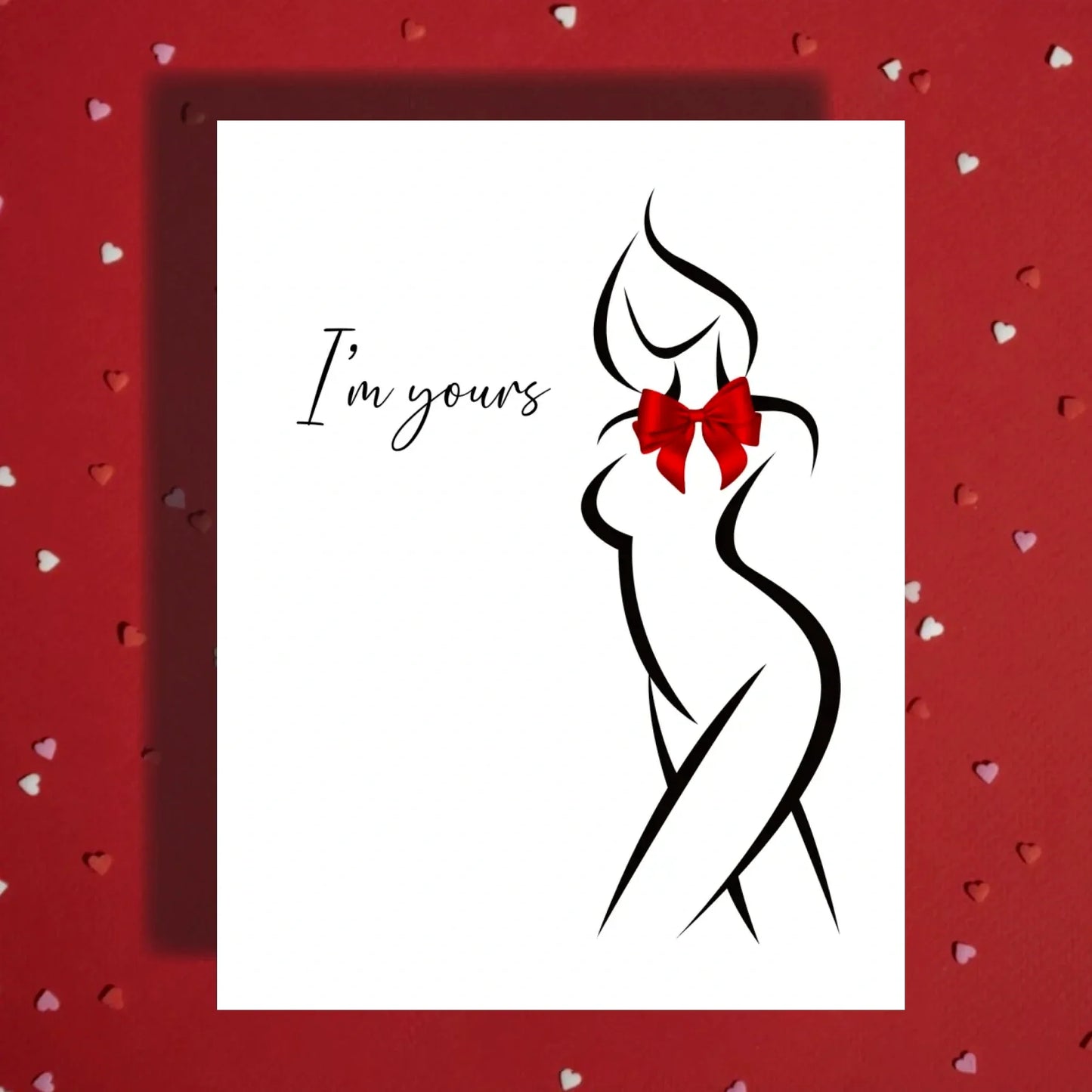 Anniversary I'm Yours Sexy Card, Flirty Silhouette Bow, Romantic Valentine's Card