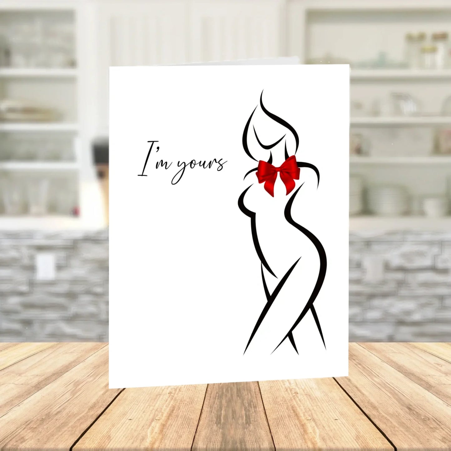 Anniversary Printable Sexy Card I'm Yours, Flirty Silhouette Bow Valentine's Birthday Christmas Digital Download