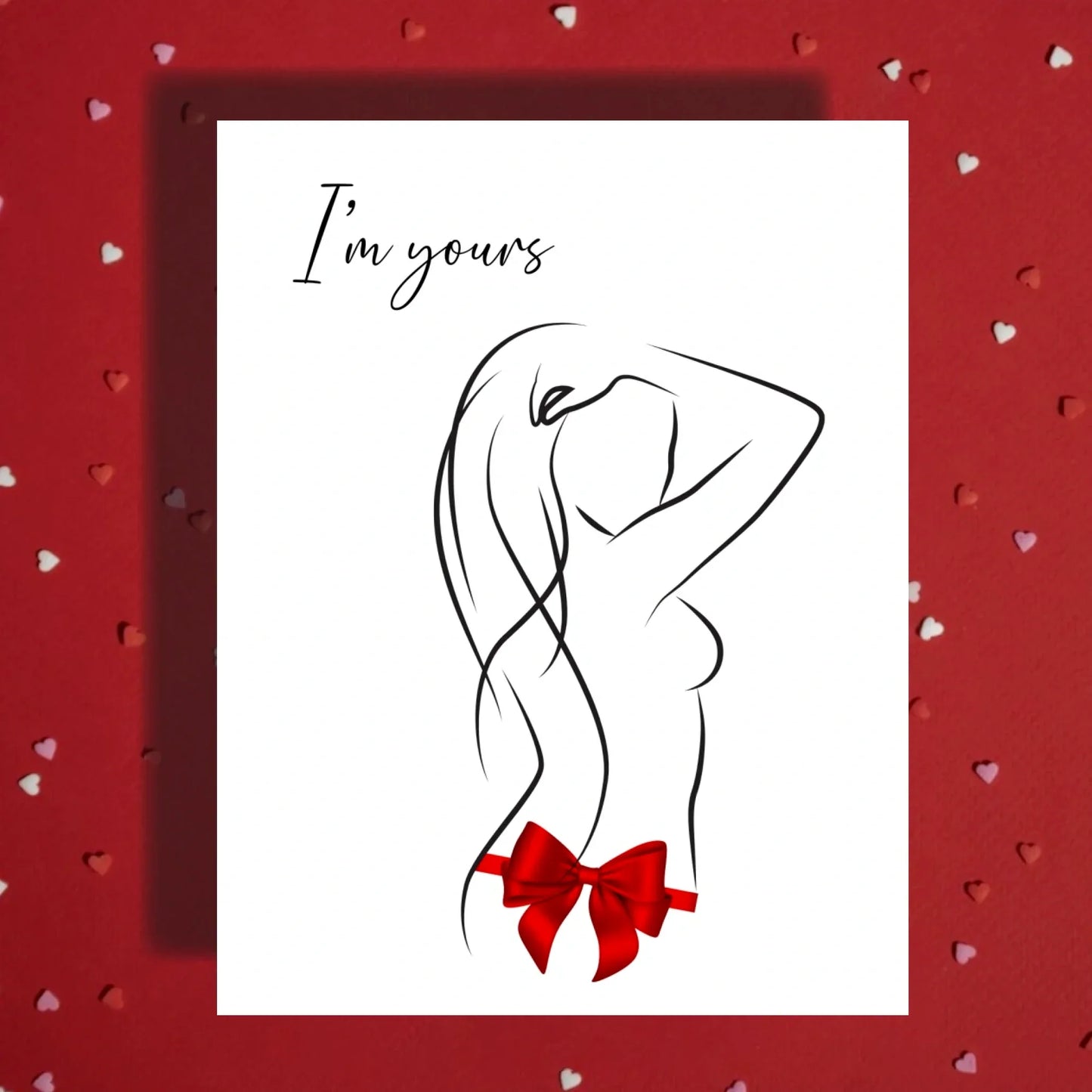 Anniversary I'm Yours Sexy Card, Flirty Silhouette Hip Bow, Romantic Valentine's Card