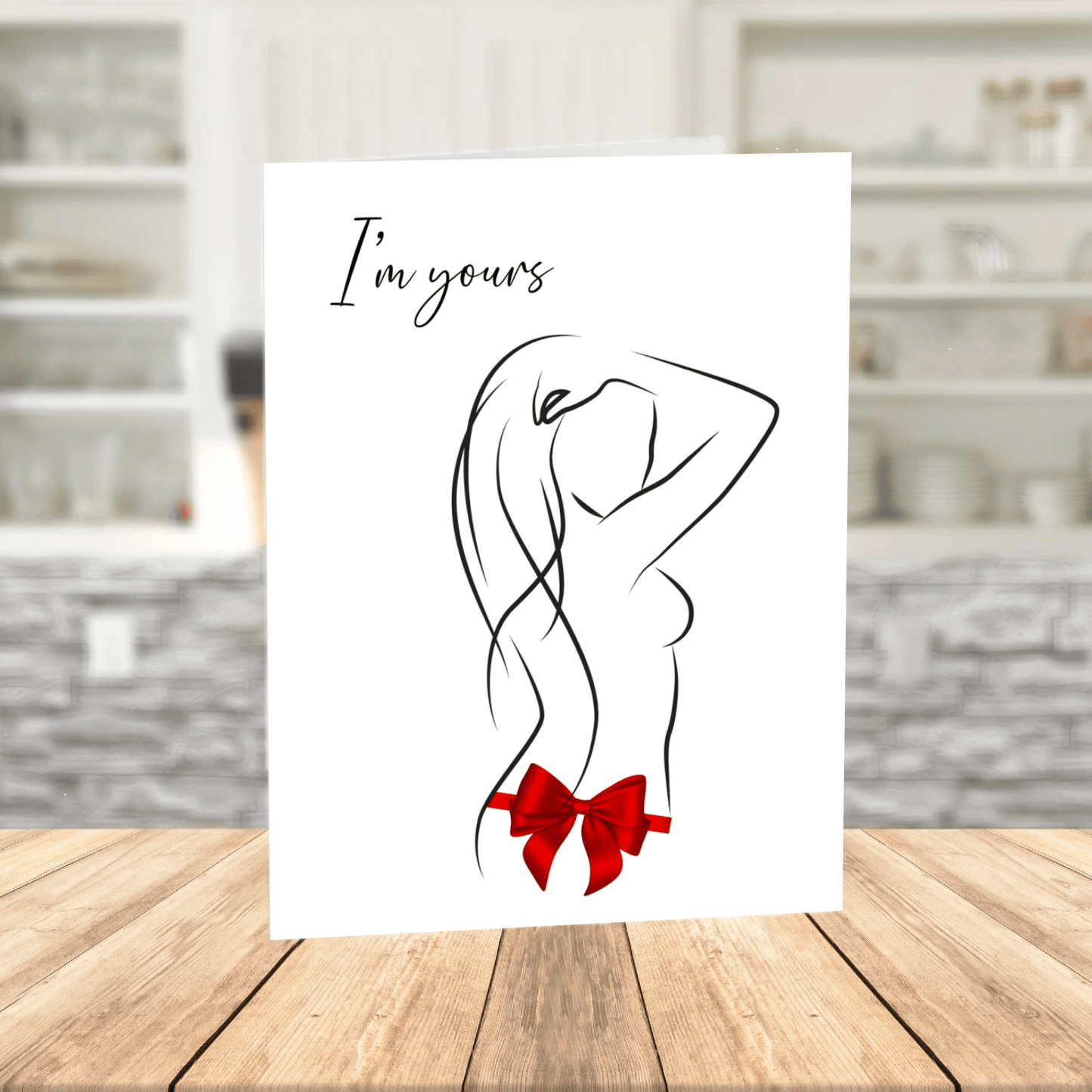 Anniversary Printable Sexy Card I'm Yours, Flirty Silhouette Hip Bow Valentine's Day Birthday Digital Download