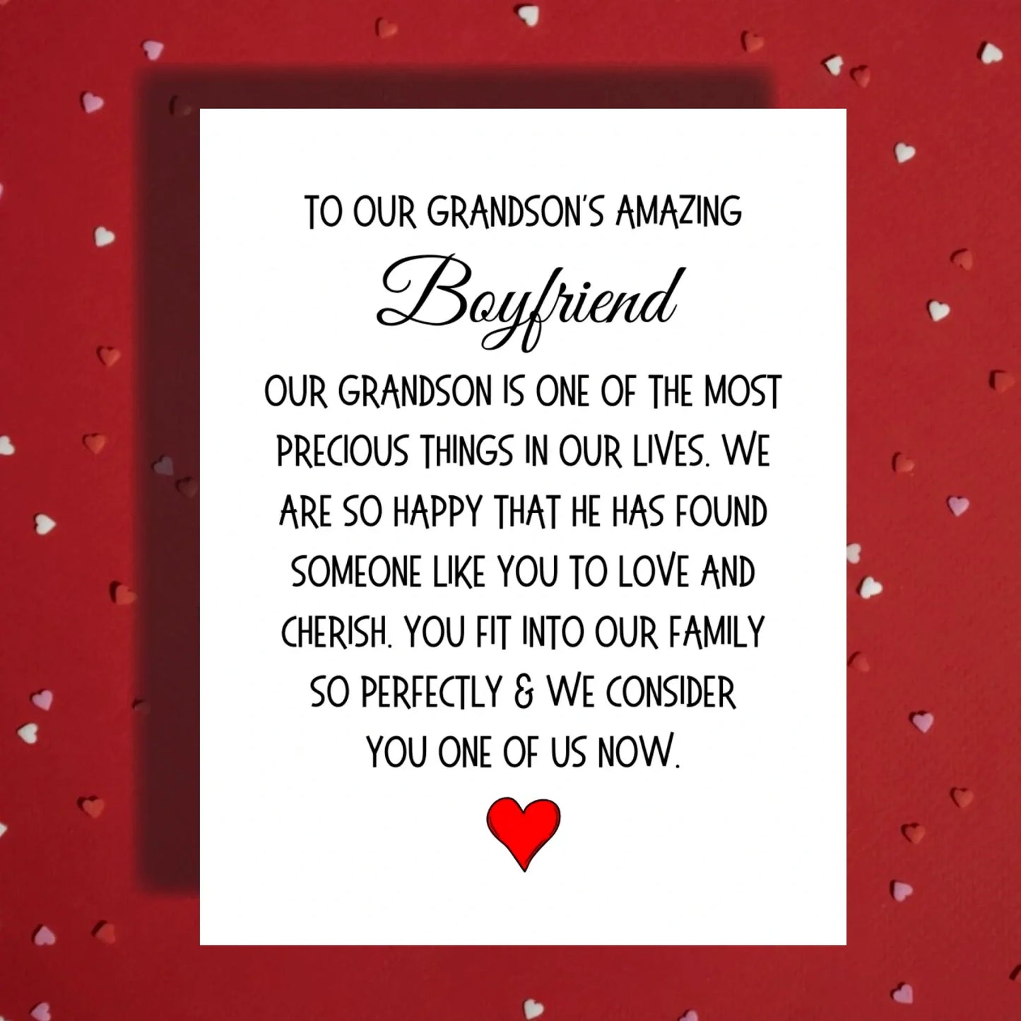 Grandson's Boyfriend Card, LGBTQ Family Welcome Card from Grandparents, Birthday Christmas Gift
