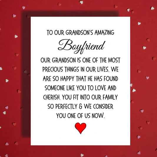 Grandson's Boyfriend Card, LGBTQ Family Welcome Card from Grandparents, Birthday Christmas Gift