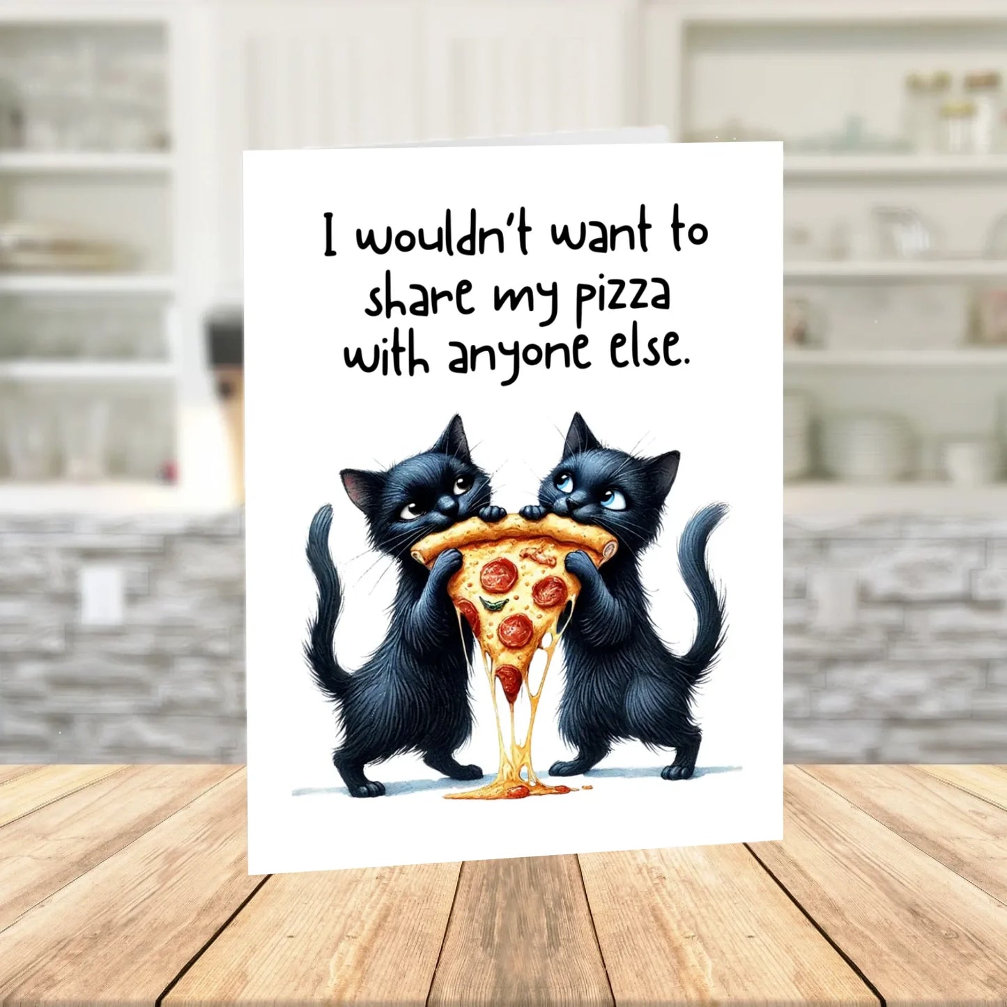 Pizza Love Printable Card with Cats, Cute Valentine Birthday Anniversary Card Digital Download