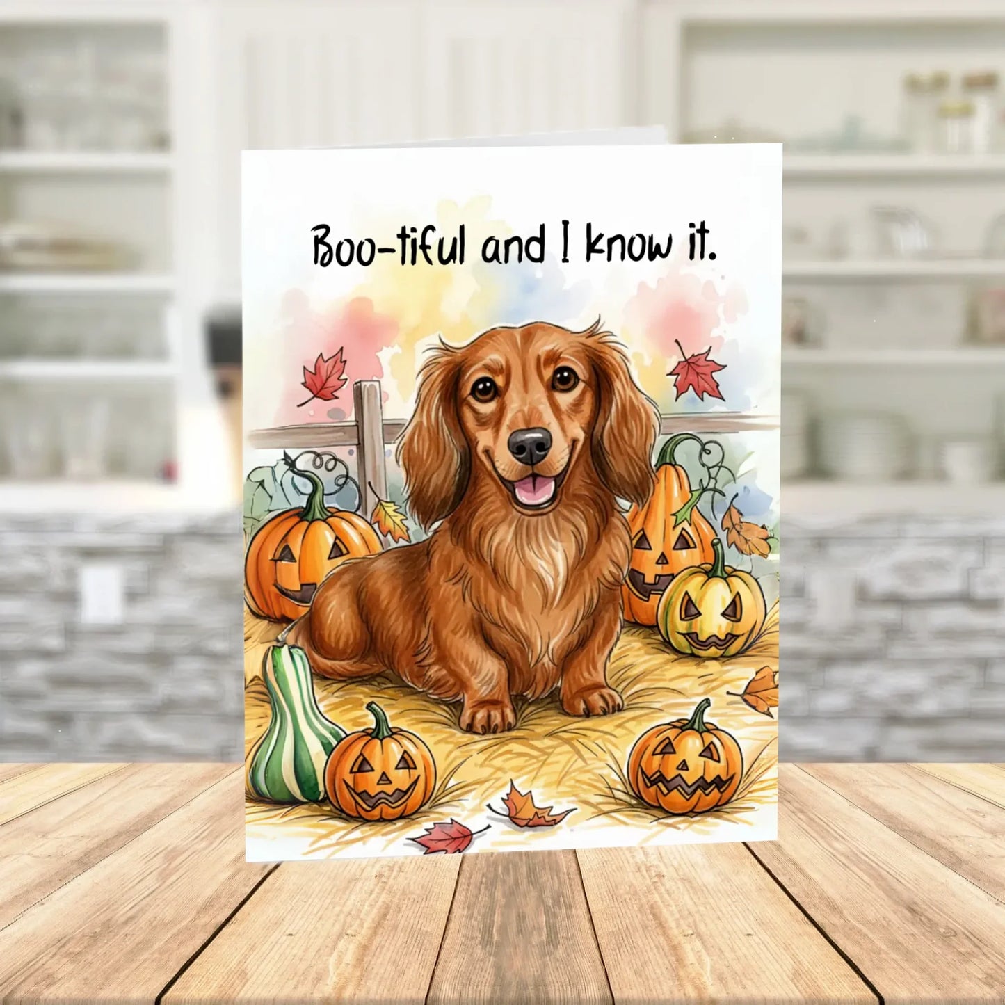 Halloween Dachshund Boo-tiful Printable Card, Cute Wiener Dog Fall Digital Download