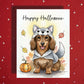 Halloween Dachshund Wolf Costume Card, Cute Wiener Dog Fall Greeting Card