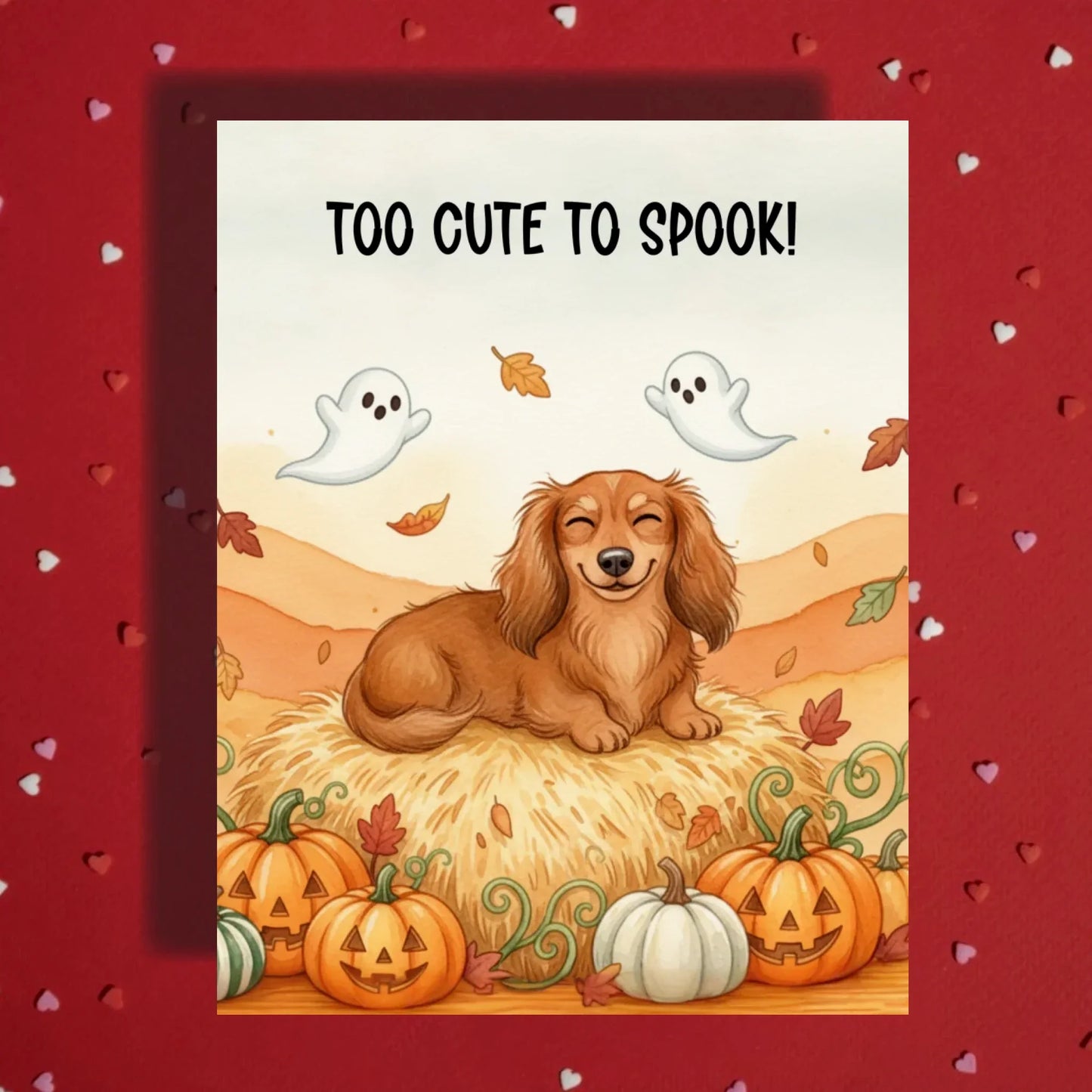 Halloween Dachshund Card Too Cute to Spook Fall Wiener Dog Pumpkin Greeting