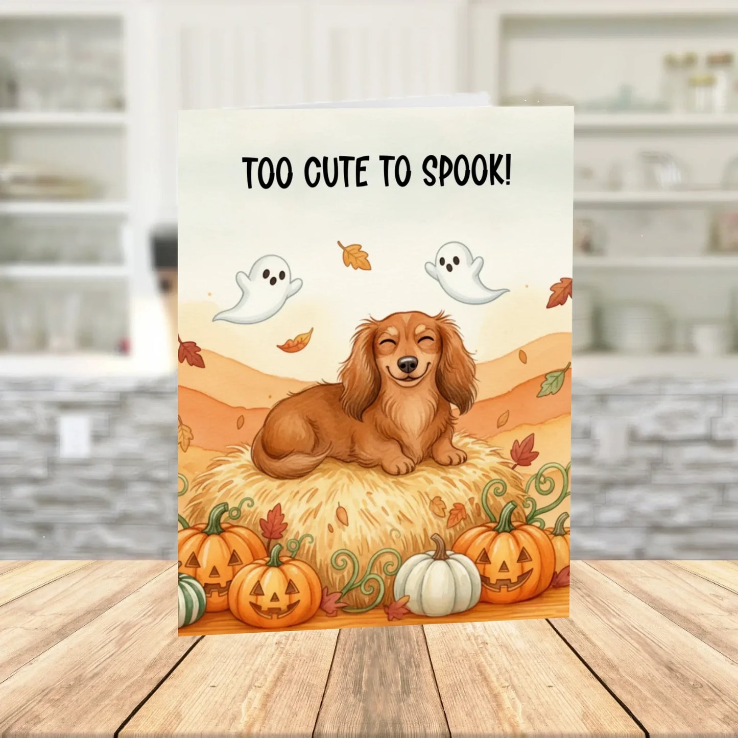 Halloween Dachshund Printable Card Too Cute to Spook Fall Wiener Dog Digital Download