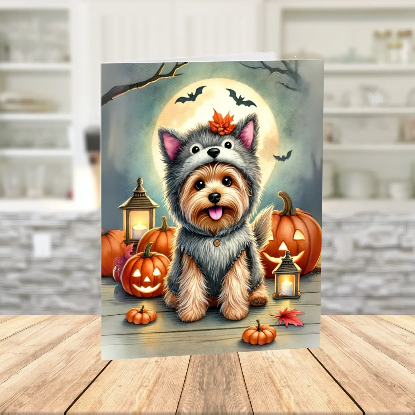 Halloween Yorkie Printable Card Wolf Costume Yorkshire Terrier Fall Digital Download