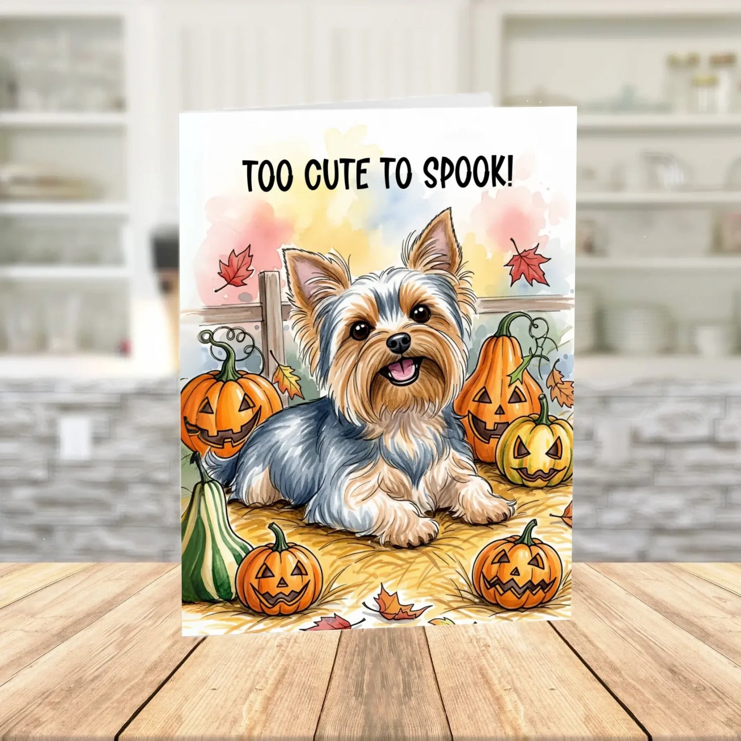 Halloween Yorkie Printable Card Too Cute to Spook Yorkshire Terrier Fall Digital Download