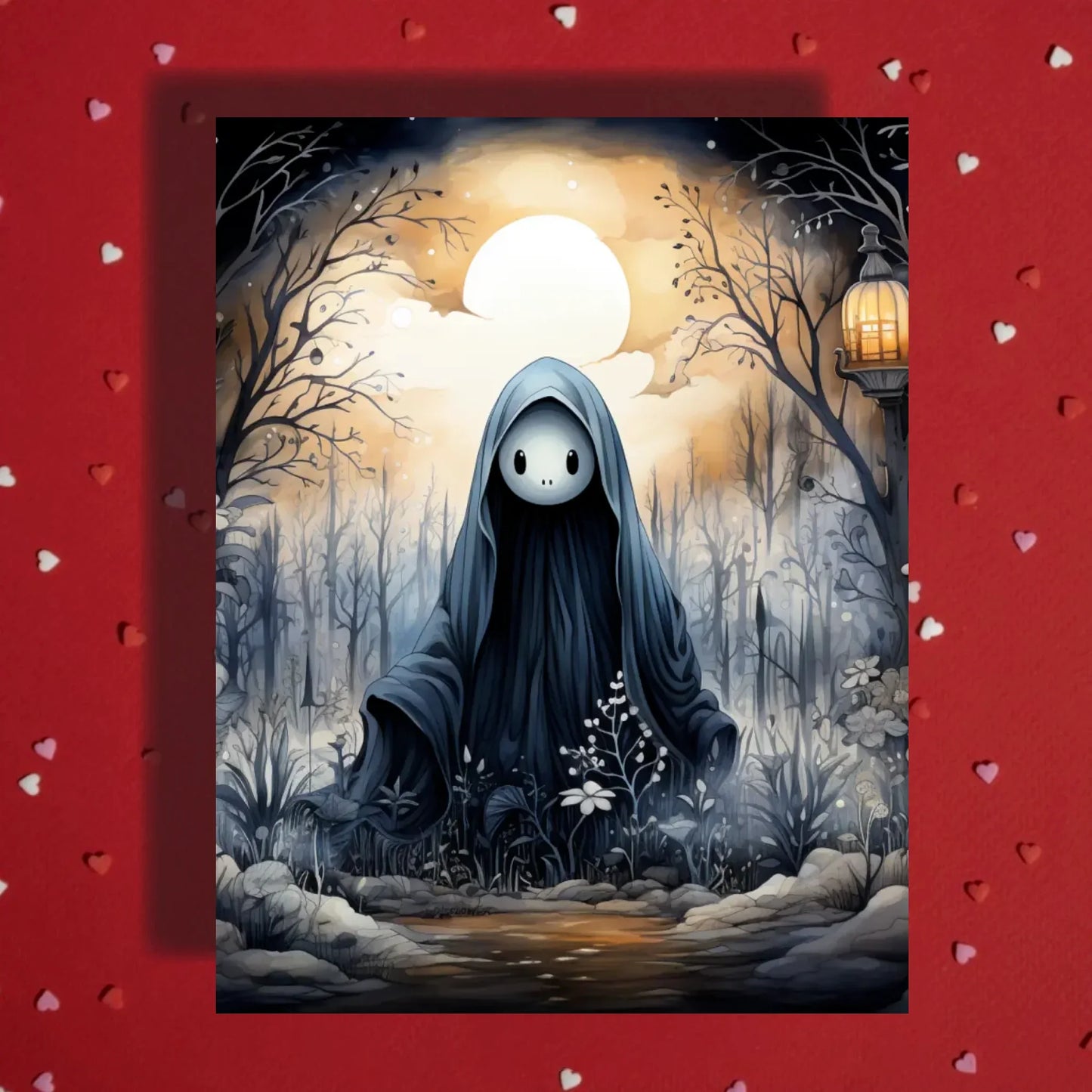 Halloween Ghost Card Moonlit Forest Spooky Cute Greeting Card