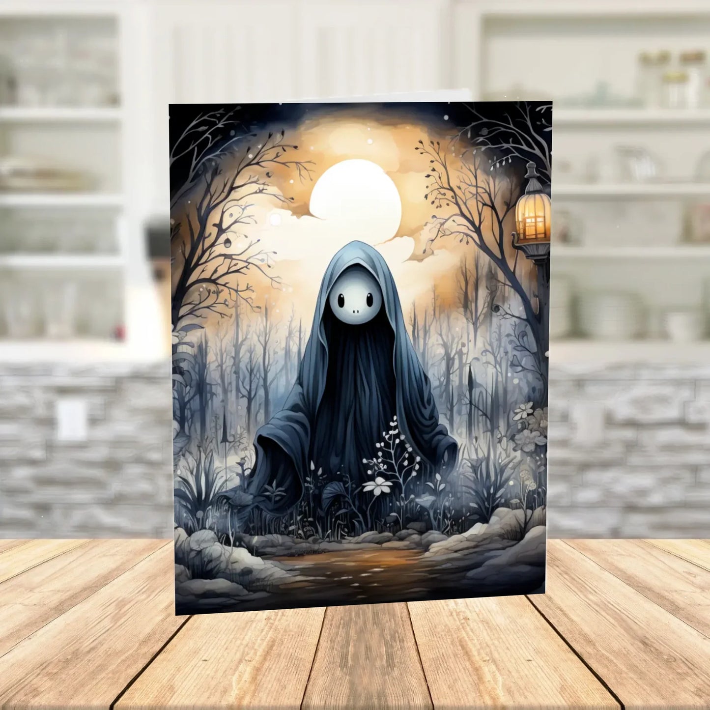 Halloween Printable Ghost Card Moonlit Forest Spooky Cute Digital Download