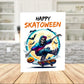 Halloween Happy Skatoween Card, Skeleton Skateboard Digital Card, Skateboard Halloween Printable
