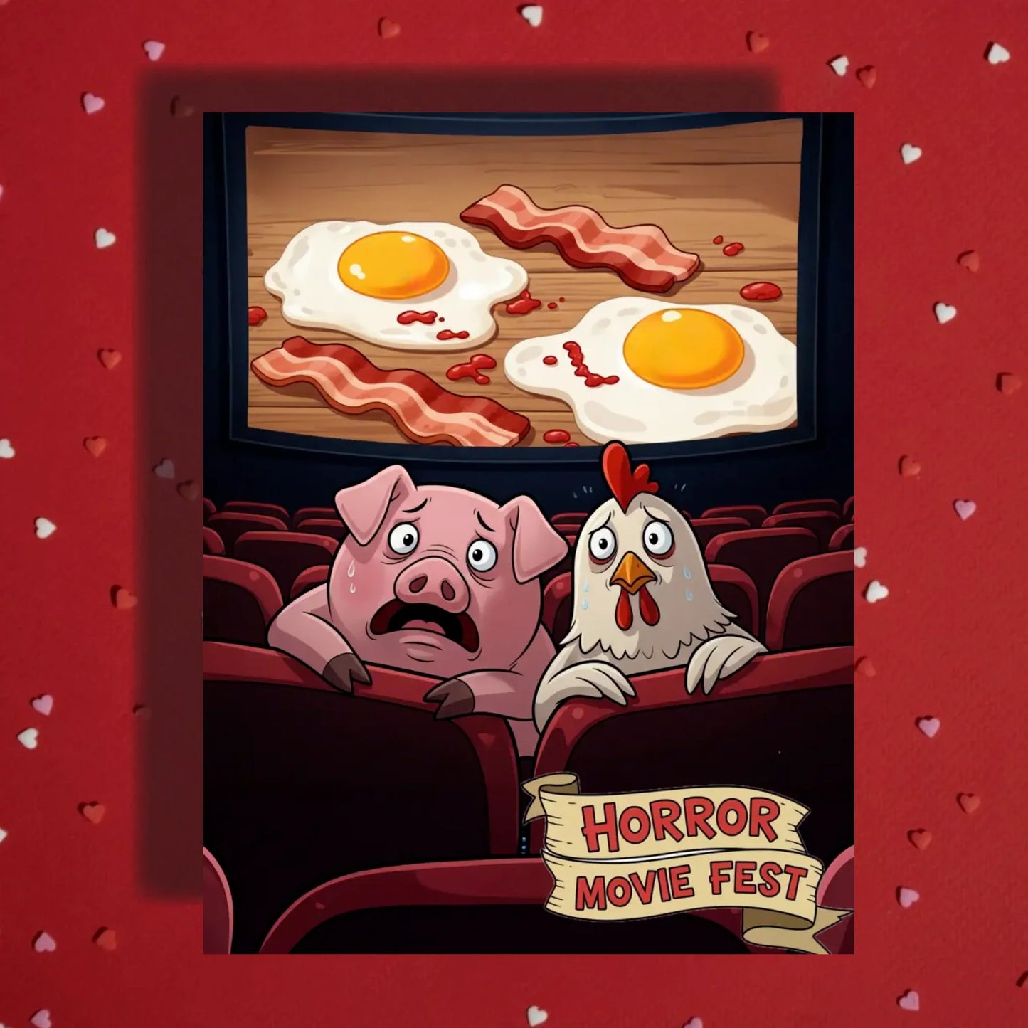 Halloween Card Pig Chicken Horror Movie Bacon Eggs Card Spooky Humor Card Halloween Greeting Card