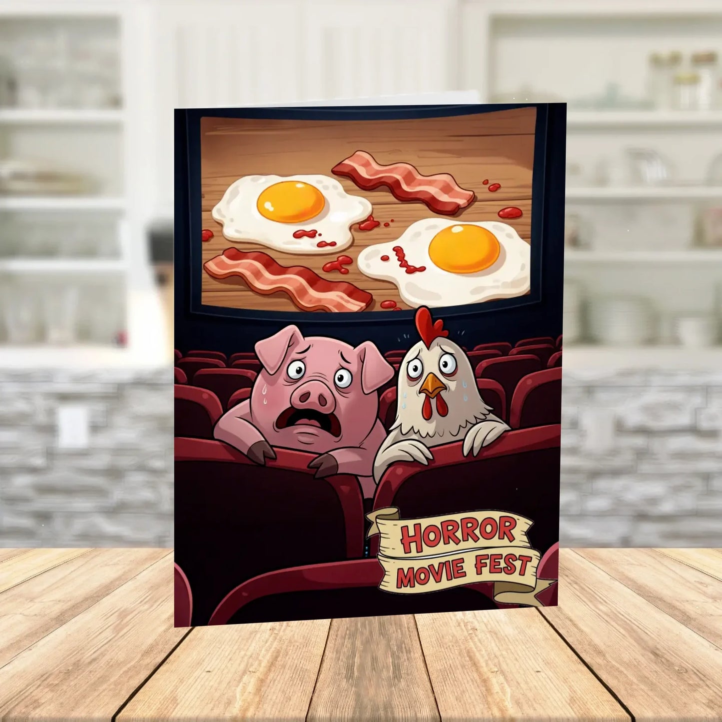 Halloween Printable Card Pig Chicken Horror Movie Bacon Eggs Halloween Digital Download