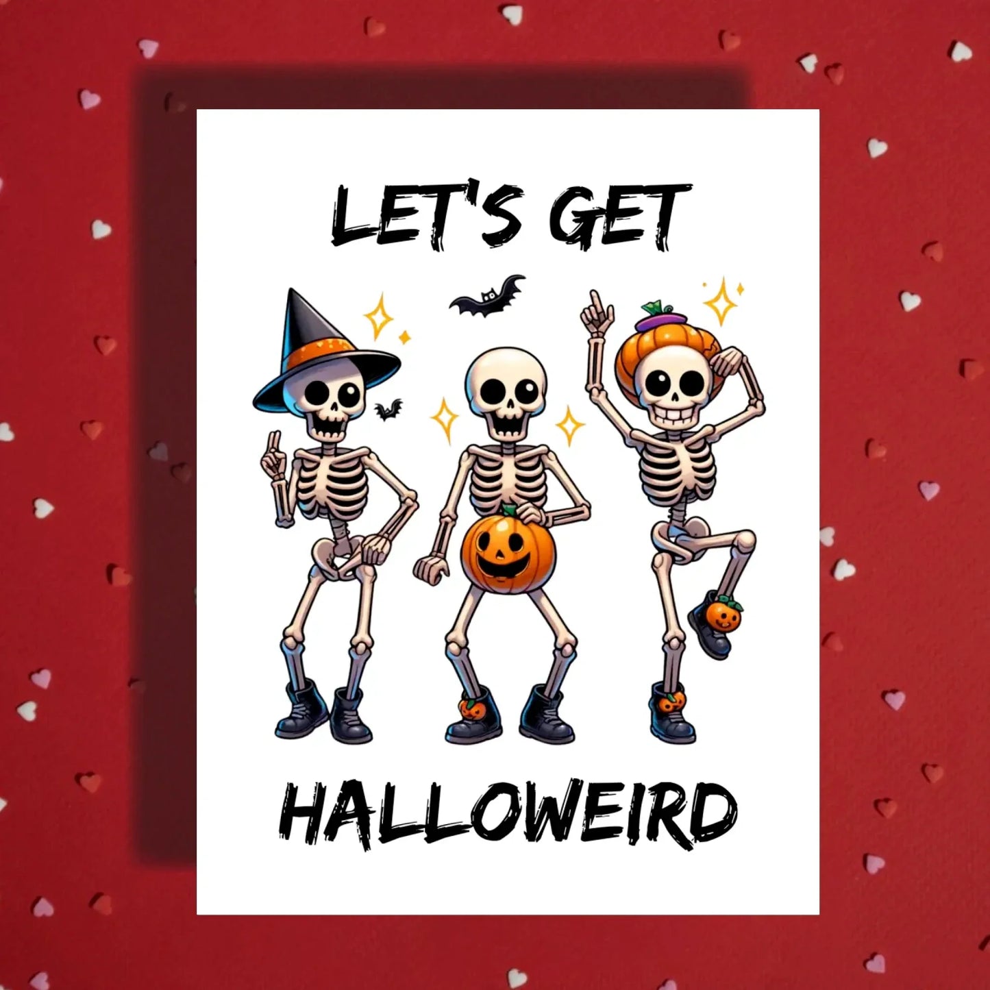 Halloween Let's Get Halloweird Card Funny Dancing Skeletons Greeting Card