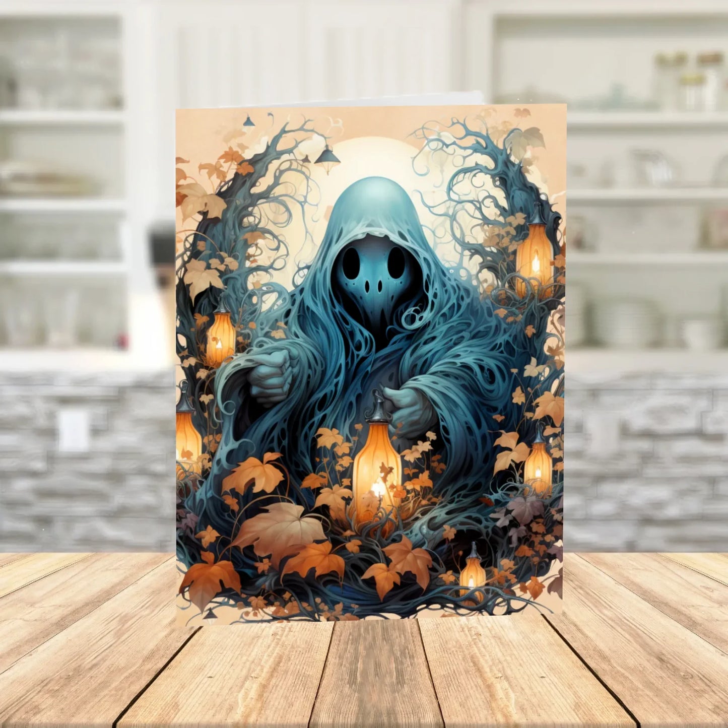 Halloween Moonlit Forest Ghost Printable Halloween Card Spooky Fall Digital Download
