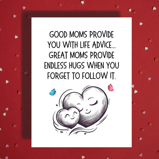 Mom Card Life Advice And Hugs Mothers Day Card From Daughter Or Son