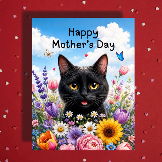Mother's Day Card, Customizable: Black Cat