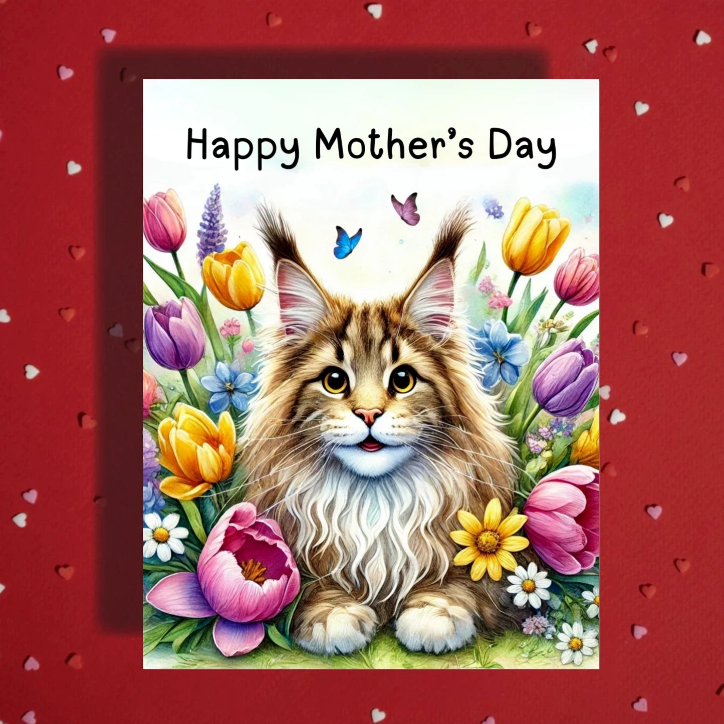 Mother's Day Card, Customizable: Maine Coon Cat