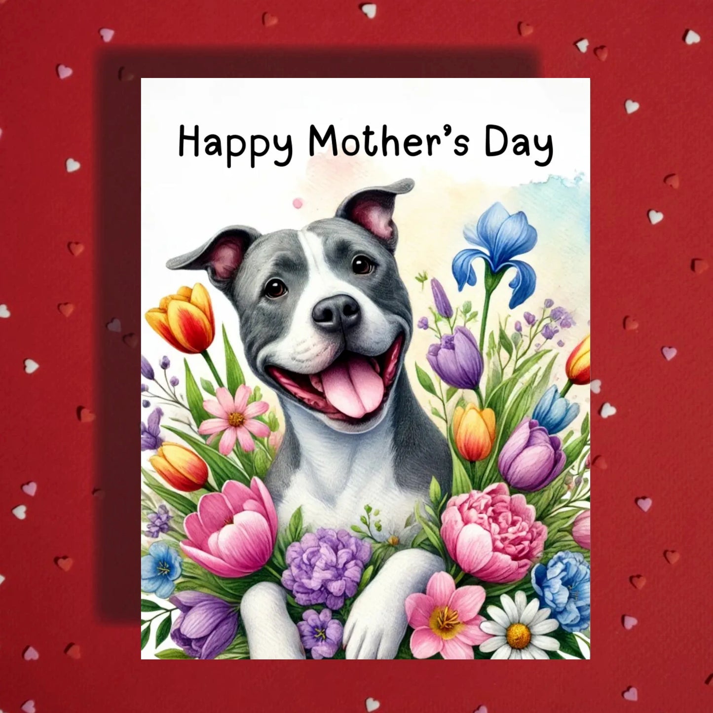 Mother's Day Card, Customizable: Pitbull Dog