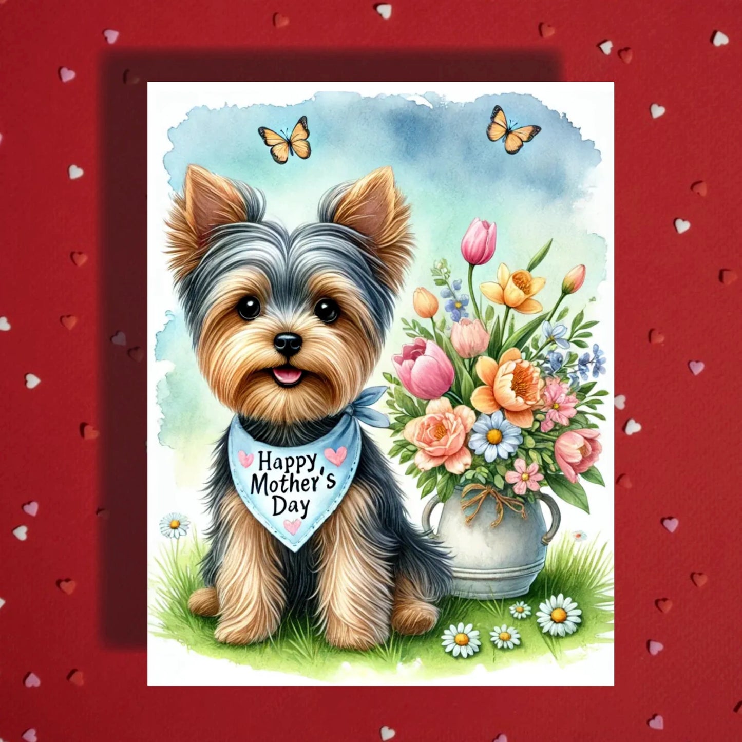 Mother's Day Card: Yorkshire Terrier Dog with Bandana
