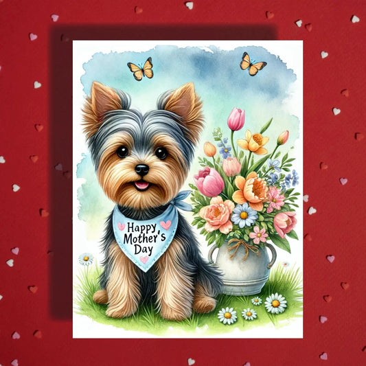 Mother's Day Card: Yorkshire Terrier Dog with Bandana