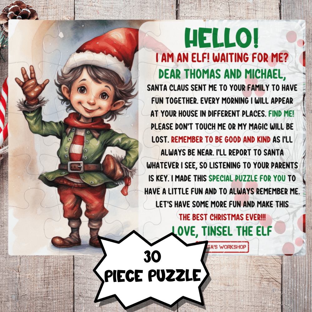 Christmas Gift, Personalized Elf Letter Puzzle: 30 or 110 piece jigsaw puzzle