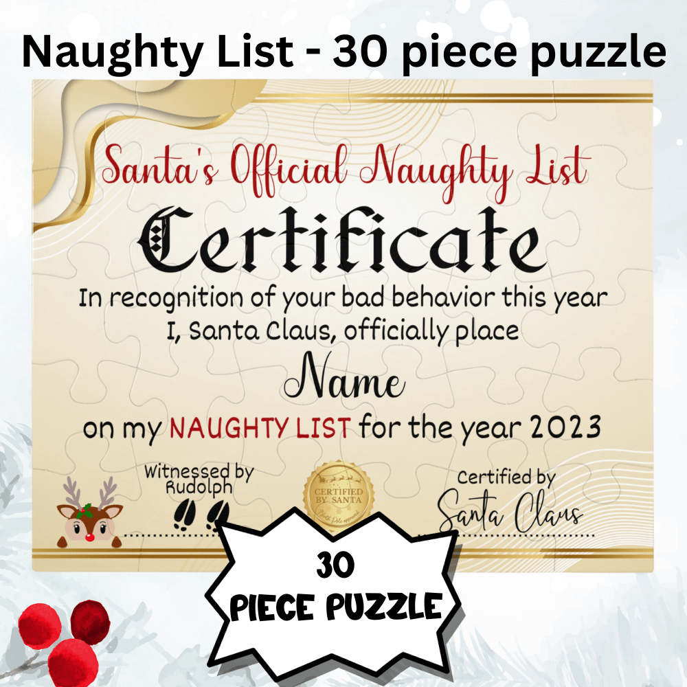 Christmas Gift, Personalized Santa Claus Nice or Naughty List Certificate Puzzle: 30/110/252 piece puzzle