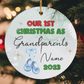 Christmas Gift, Personalized Ceramic Ornament: Our 1st Christmas As Grandparents