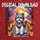 Halloween Shih Tzu Printable Card Wolf Costume Dog Fall Moon Digital Download