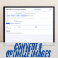 Computer screen displaying 'Rosie's Image Converter & Optimizer' with text 'Convert & Optimize Images'.