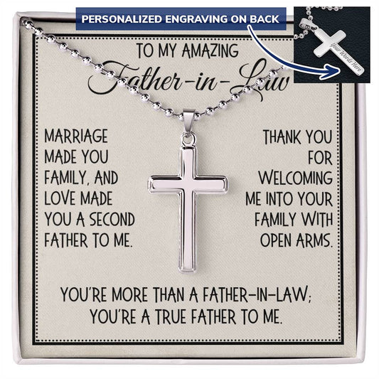 Father-in-Law Gift, Personalized Cross Necklace: Marriage Made You Family...