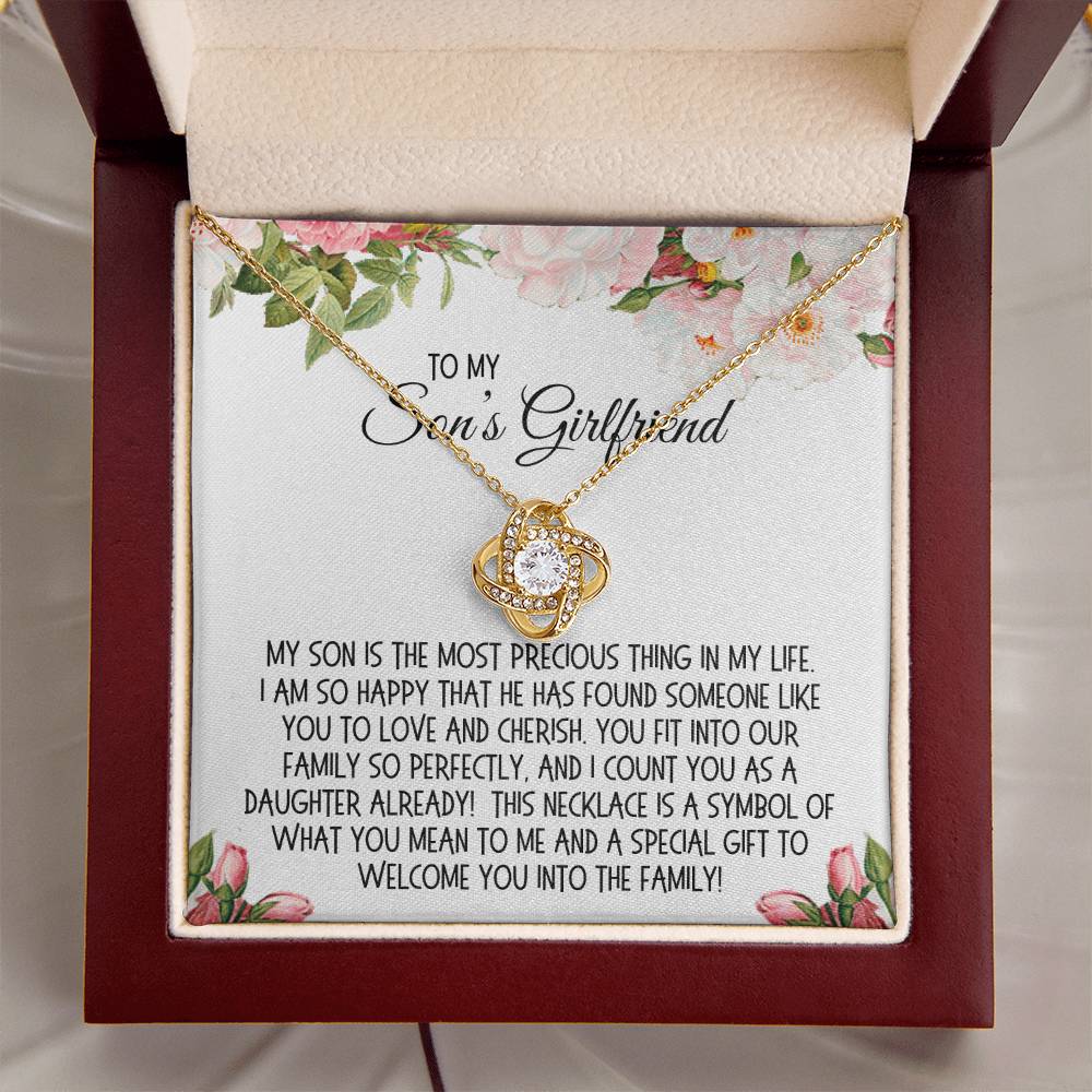 Son's Girlfriend Gift, Love Knot Necklace: My Son Is The Most Precious Thing