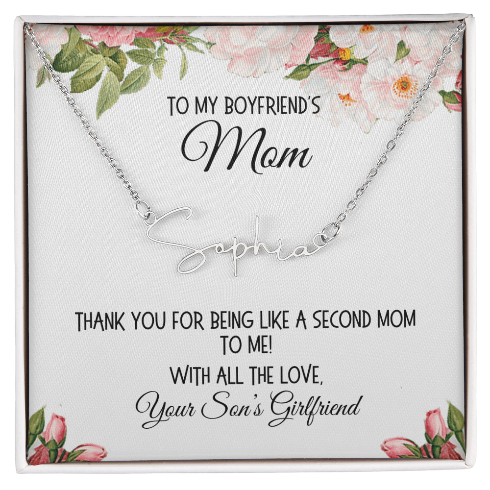 Boyfriend's Mom Gift, Signature Name Necklace, "Second Mom"