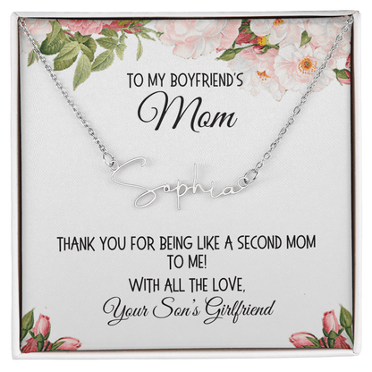 Boyfriend's Mom Gift, Signature Name Necklace, "Second Mom"