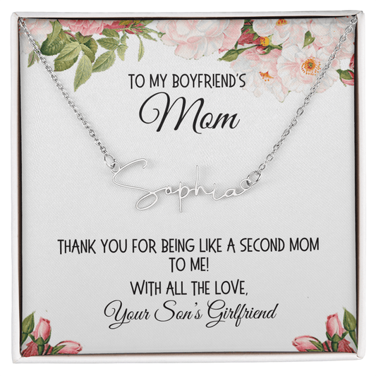 Boyfriend's Mom Gift, Signature Name Necklace, "Second Mom"