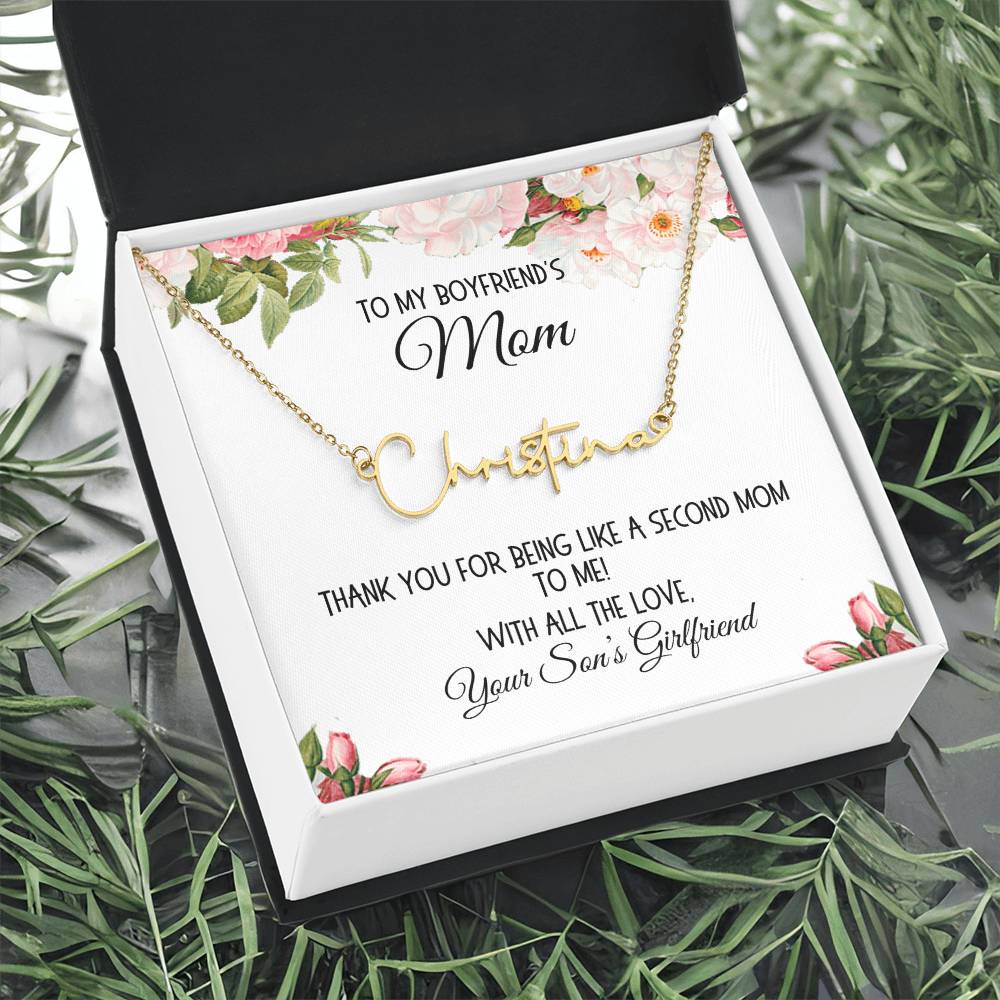 Boyfriend's Mom Gift, Signature Name Necklace, "Second Mom"