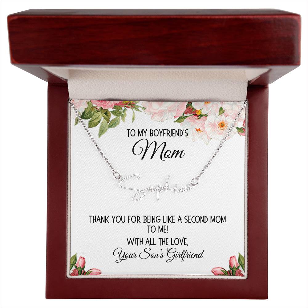 Boyfriend's Mom Gift, Signature Name Necklace, "Second Mom"