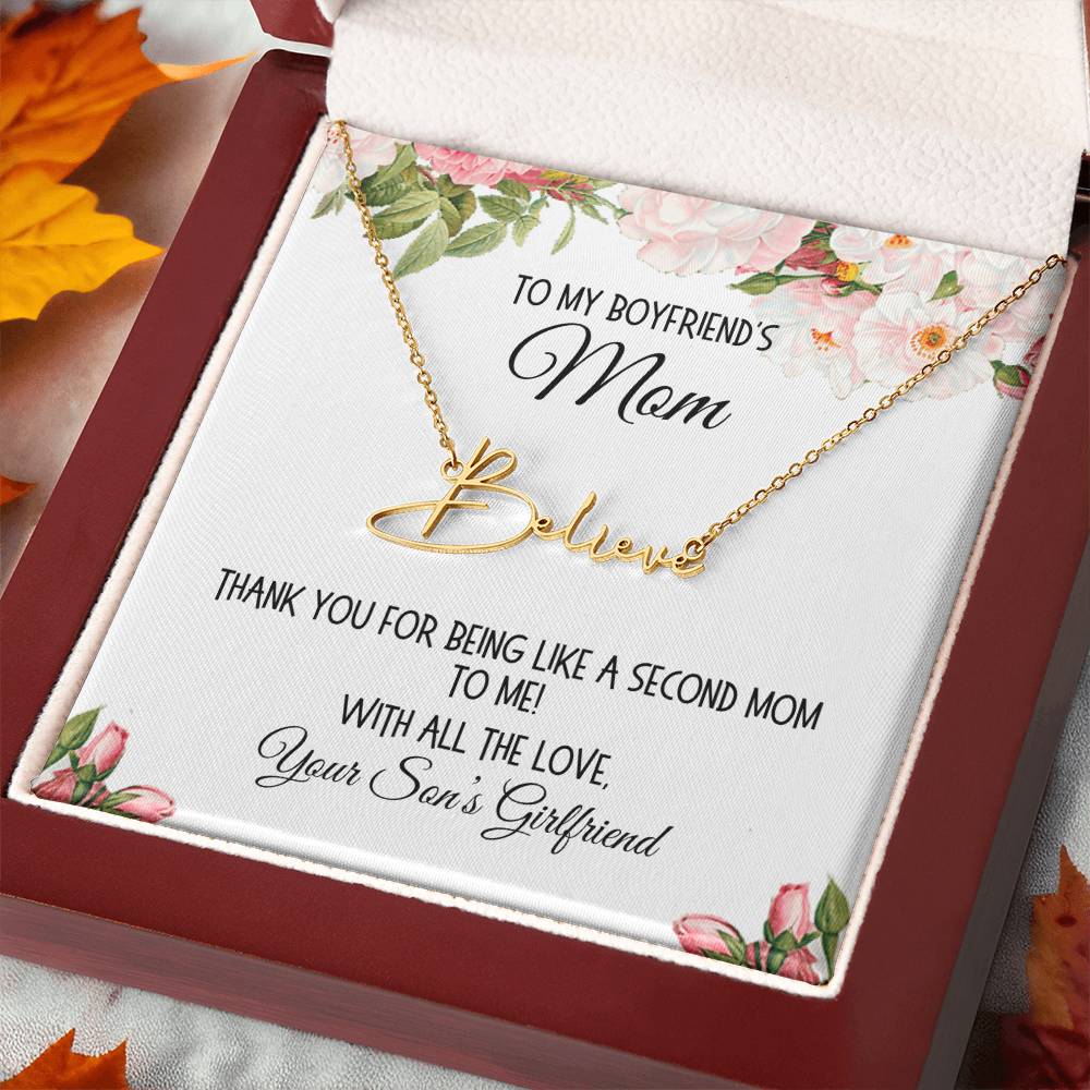 Boyfriend's Mom Gift, Signature Name Necklace, "Second Mom"