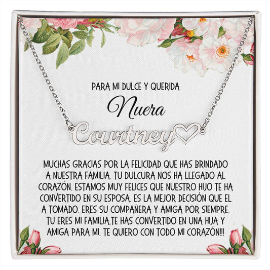 Daughter in Law Gift, Name Necklace - SPANISH: You Are My Family, My Daughter, My Best Friend...